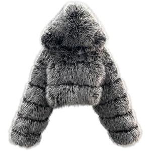 DLNYC Faux Fox Fur Layered Hooded Bolero Faux Fur Cropped Jacket Luxury Spring Fashion Jacket Small
