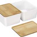 CHANCETSUI Stackable Storage Bins lids For Office: 5X7 White Storage bins, Office Desk Accessories Storage Containers with Lids, Stackable Bins for Home and Office Organization, bamboo Lid, 2 Pack