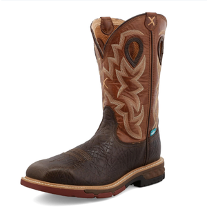 Twisted X Men's 12" Western Work Boot, Smokey Chocolate & Spice Size 13D