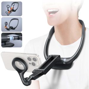 Magnetic Neck Phone Holder, Neck Mount for Phone, Hand Free Phone Neck Holder Chest Stand POV/Vlog Video Recording & Filming, Neck Tripod for iPhone 16 15 14 13 12 Seires, Grey