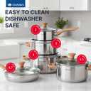 Daniks Oslo 10-Piece Stainless Steel Cookware Set with Glass Lids, Includes Saucepan and Frying Pan with Lid, Tri-Ply Bases for Even Heating, Induction Compatible, Dishwasher Safe, Bakelite Handles