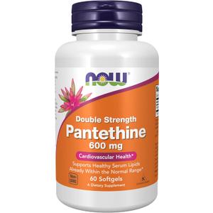 NOW Foods Supplements, Pantethine (Coenzyme A Precursor) 600 mg, Double Strength, Cardiovascular Health*, 60 Softgels (BBD: 10/2027)