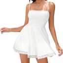 Summer Strap Lace Mini Dress Square Neck Ruffle A Line Swing Beach Sundress for Women 2025