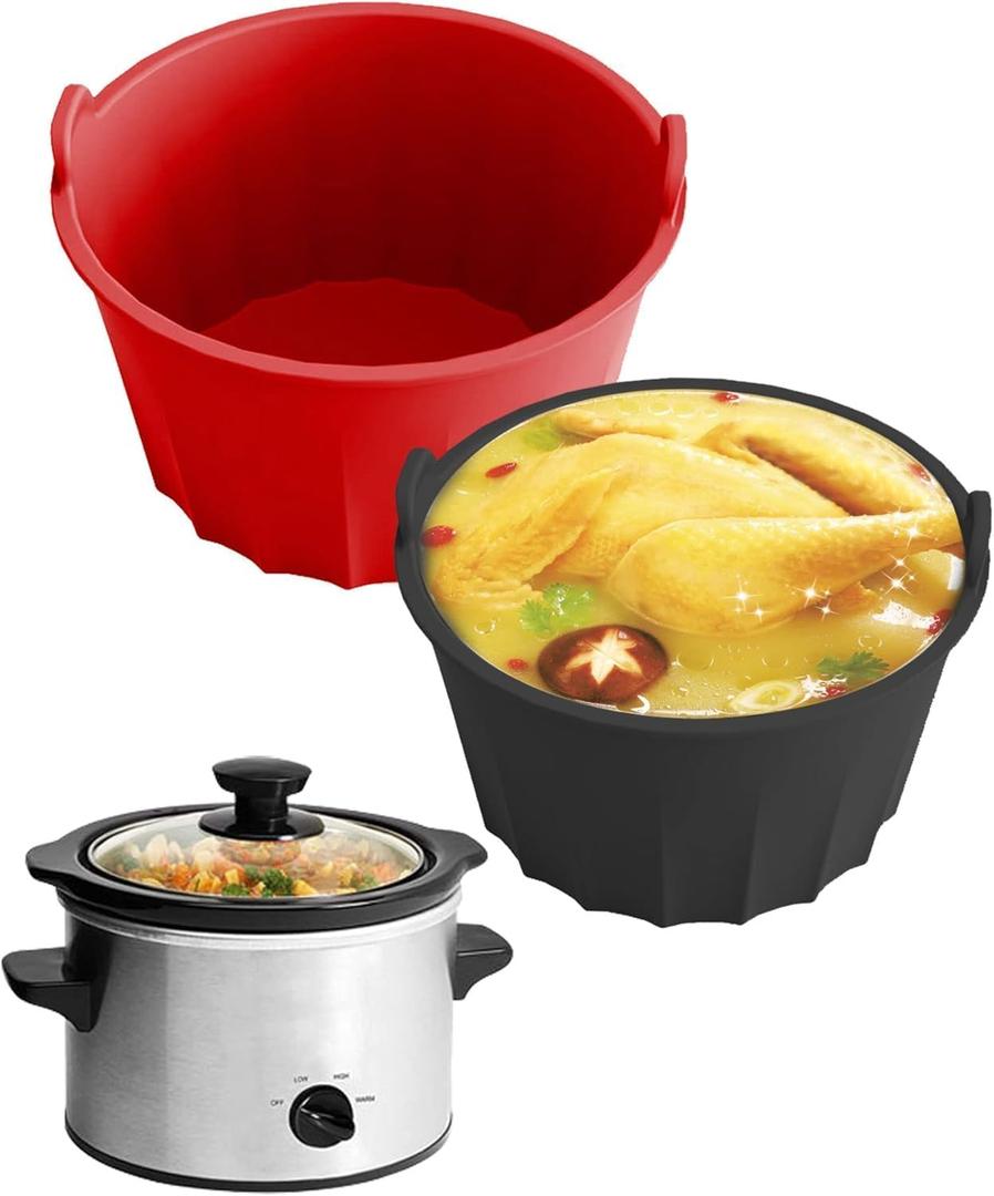 2 Pack Reusable Silicone Slow Cooker Liner - Food Grade Round Leak-proof Silicone Cooking Liner, Heat Resistant up to 440F, Fits 5-6 Quart Oval Slow Cookers (B)