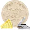 ANATTASOUL Letter Book Embosser Personalized Thank You for Celebrating with Us Pattern Book Stamp, Durable Library Stamp with Handle Set for Books, Envelopes, Documents, Invitation100Pcs Stickers