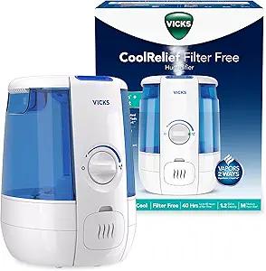 Vicks CoolRelief Cool Mist Humidifier, 1.2 Gal
Small to Medium Room Vaporizer for Baby, Kids, Adults, 40 hours runtime, Works with Vicks VapoSteam and VapoPads