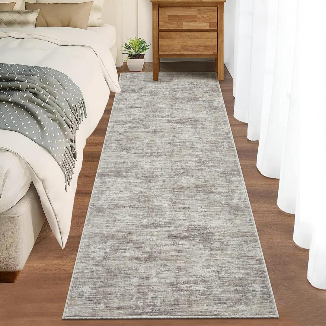 RUGSREAL 2x6 Runner Rug Washable Kitchen Runner Rug Modern Abstract Runner Mat for Hallway Contemporary Solid Rug Non-Slip Foldable Aesthetic Accent Floor Carpet for Living Room Bedroom, Taupe