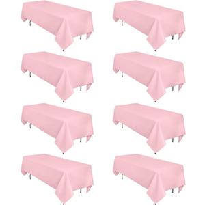 8 Pack Pink Tablecloth 60 x 102 Inch Rectangular for 6 Foot Rectangle Tables, Easter Spring Wrinkle Resistant Pink Table Cloth Washable Polyester Fabric for Holiday Buffet Wedding Party Banquet