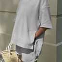 PRETTYGARDEN Women's 2 Piece Lounge Sets 2025 Summer Short Sleeve Tunic Tops Drawstring Shorts Matching Outfits Tracksuits (Grey, Small)