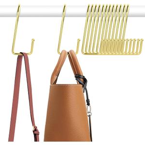 ZEDODIER 15 Pack Purse Hanger Purse Hooks for Closet, Sturdy Metal S Hooks Bag Organizer Backpack Holder, Closet Organizer and Storage, Gold