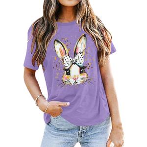 Easter Shirt for Women Bow Bunny Shirts Religious Rabbit Tshirt Coquette Bunny Tee Tops (Small, Polka Dot Bow-purple)