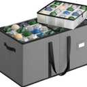 SONGMICS Christmas Ornament Storage Box, Dual Zippers, Stackable Christmas Storage Container with Lid, 8 Trays, 600D Oxford, 3-Inch 128 Slots, Grey