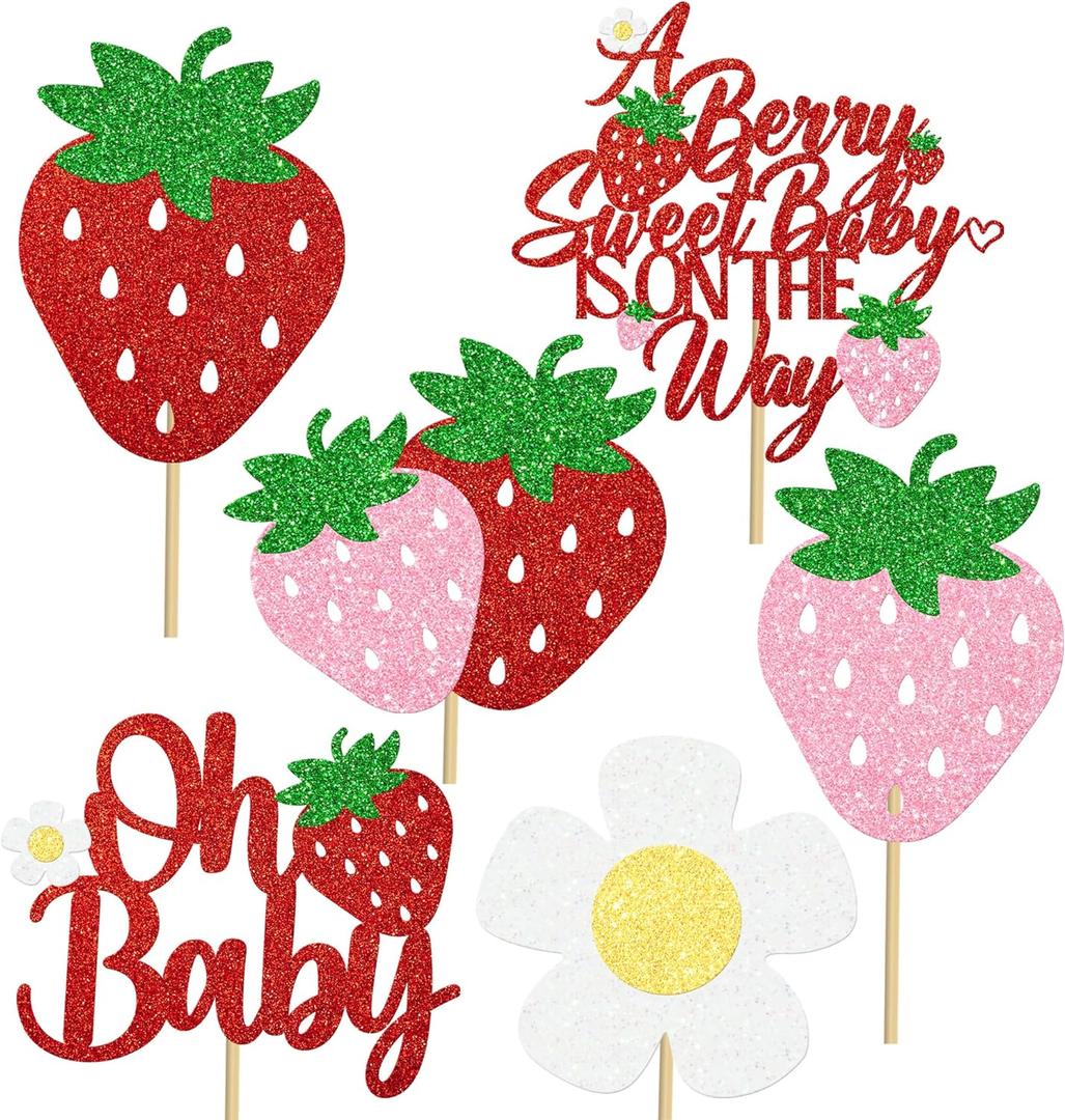 Strawberry Oh Baby Centerpiece Sticks Glitter Berry Sweet Baby Shower Decorations Strawberry Theme Birthday Party Table Toppers Berry First Centerpieces for A Baby is On The Way Baby Shower Supplies