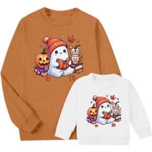 FASHGL Mommy and Me Matching Outfits Halloween Sweatshirt Cute Ghost Pumpkin Sweater Spooky Season Baby Girl Fall Shirt 100