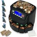 USD Coin Counter Machine with LCD Display,Coin Sorter and Wrapper Machine,Sorts 1￠5￠10￠25￠$1 up to 300 Coins/min,2000-coin Capacity,Business Grade,5 Bins&5 Tubes,Automatic Wrapper (Matte Black)