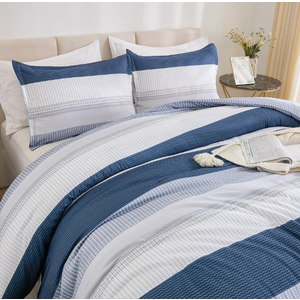 Litanika Comforter Set Super King Size Sapphire Blue - 3 Pieces Lightweight Sapphire Blue White Colorblock Stripe Fluffy Bedding Comforter Sets, All Season Bed Set