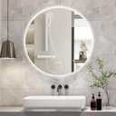 28 Inch Round LED Bathroom Mirror Backlit Anti-Fog Wall Mounted Lighted Bathroom Vanity Mirror 3 Colors Light Dimmable Smart Makeup Mirror with Touch Switch