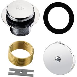 Chrome Bathtub Drain Tip-Toe Single Hole, Hidrop Tub Drain Trim Set Conversion Kit Assembly, Coarse Thread Replacement Trim Kit with 1-Hole Overflow Faceplate Includes an Adapter, Chrome Plated