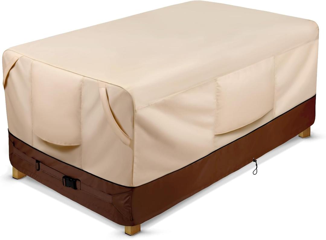 COSFLY Waterproof Patio Furniture Table Covers Durable, Rectangular Outdoor Coffee Table Covers - Fits up to 74L x 47W x 28H inches (Brown)
