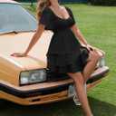 Florboom Women's Sweetheart Neckline Chiffon Dress Boho Smocked Tiered Flutter Sleeve Layered Mini Dresses (S)