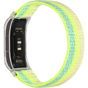 Sport Mesh Nylon Bands Compatible with Garmin Vivosmart 5 tracker Replacement Bands with Case (Transparent Case-M(5.1-8.3inch), Stripe Yellow with Transparent Case)