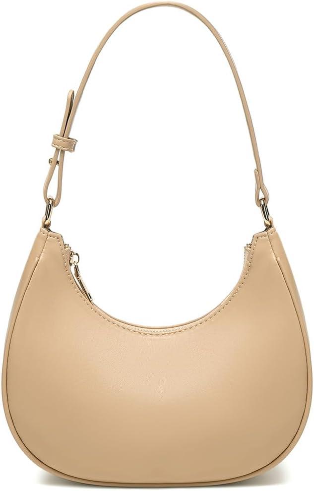 Crescent Shoulder Bags for Women Cute Hobo Tote Handbag Under the Arm Purses Mini Clutch Purse with Zipper Closure (Khaki)