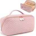 Makeup Bag Cosmetic Bag, Large Capacity Travel Makeup Bag for Women with Portable Pouch Open Flat Water-resistant Toiletry Organizer Bag with Handle (Pink)