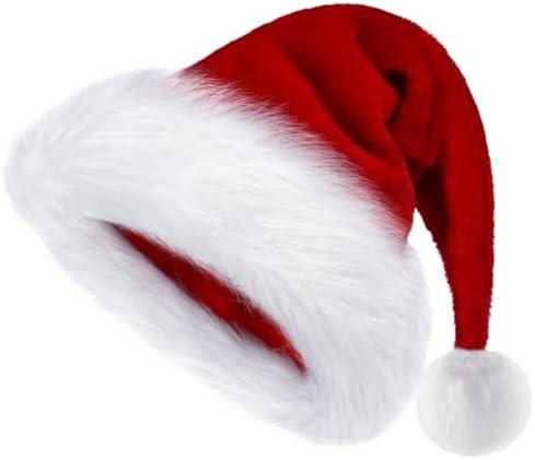 BSVI Christmas Hat, Santa Hats for Adults & Kids Red Velvet Comfort Extra Thicken Holiday Xmas Hat for New Year Festive Party