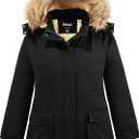 Soularge Women's Winter Plus Size Sherpa Lined Jacket with Detachable Hood (3X, Black)