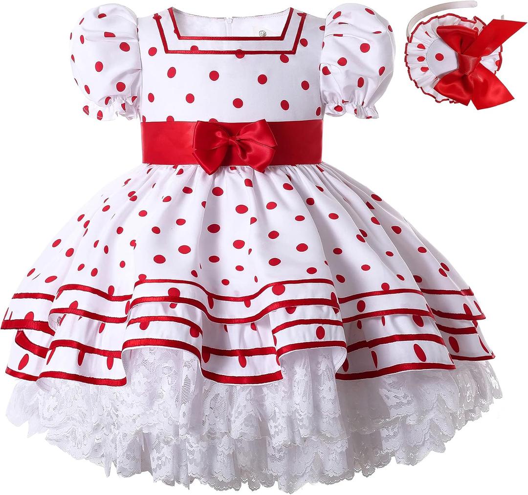 Pettigirl Toddler Girls Elegant Red Polka Dot Lace Ruffle Clothes Kids Lovely Casual Boutique Princess Pretty Dress (3T, White)