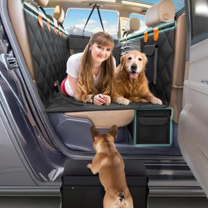 Backseat Cover for Dogs in Car with 2x Storage Boxes - Waterproof Dog Car Seat Cover, Backseat Extender Clip Strap, Carry Bag - Hammock Bed Seat Extender for Dogs, Pet Protector for SUV Truck