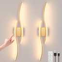 Modern LED Wall Sconce Set of Two, Battery Powered Wall Sconces Set of 2 with Timer, Gold Wall Light with Remote, LED Wall Lamp Indoor not Hardwired for Bathroom Living Room Bedroom Corridor