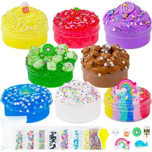 Slime Variety Pack Different Textures, 8 x 100ml Slimes Kit Includes Rainbow Cloud, Butter, Clear, Glow in The Dark Slime, Slimes Party Favors for Kids, Birthday Easter Halloween Boys & Girls Gift