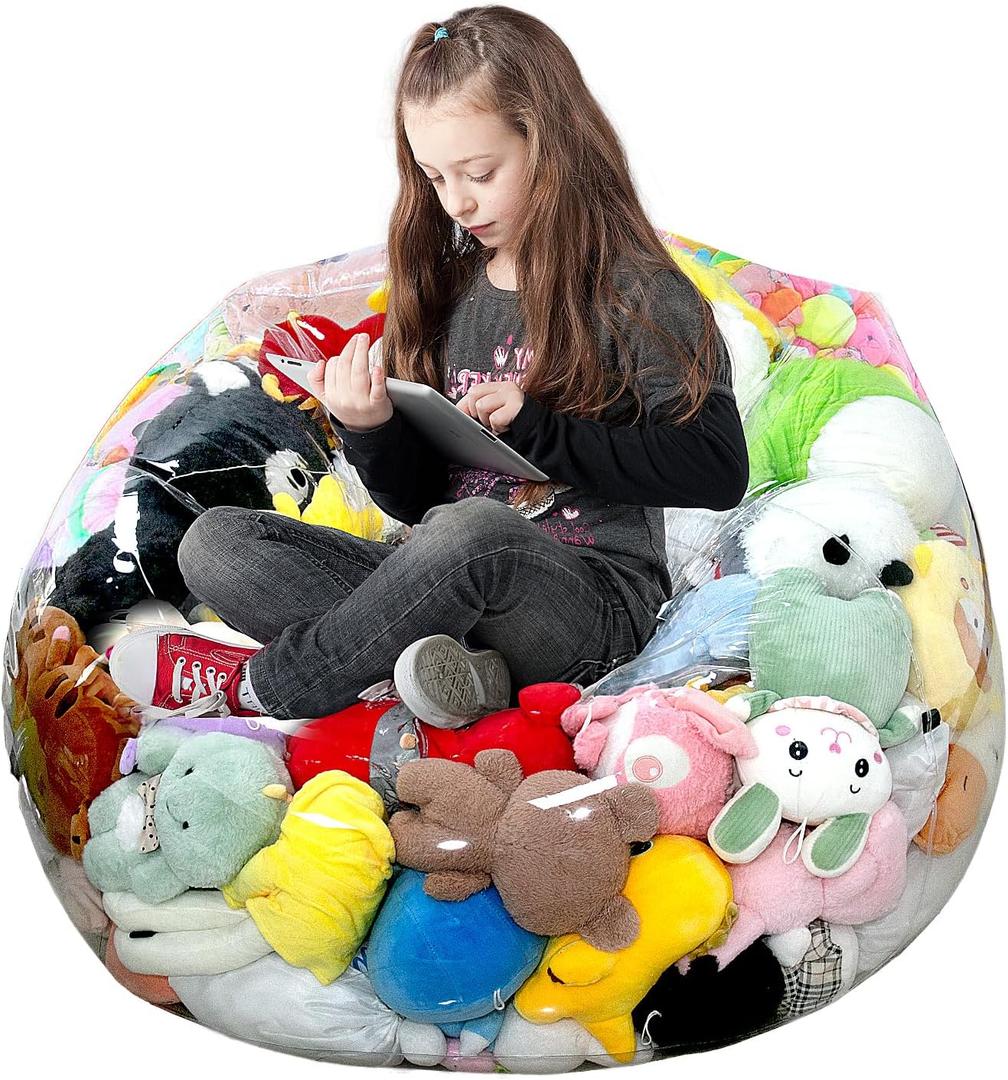 Clear Stuffed Animal Storage Bean Bag Chair Cover for Kids, Extra Large Waterproof Beanbag Chair Cover with Zipper, PVC Bean Bag Chair for Children Plush Toys Storage & Organizing