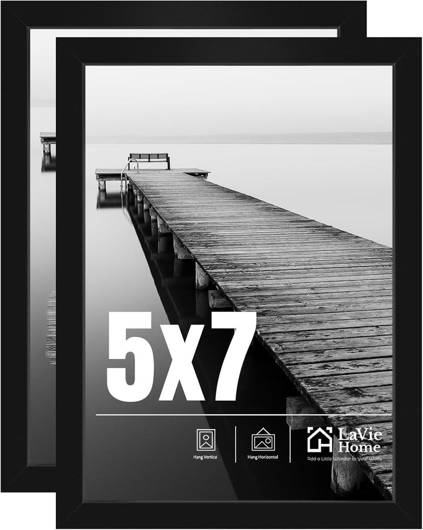 LaVie Home 5x7 Picture Frame 2 Pack, Black, 5x7, Modern, 2 Count