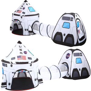 White Rocket Ship Play Tent Pop up Play Tent with Tunnel and Playhouse Kids Ind