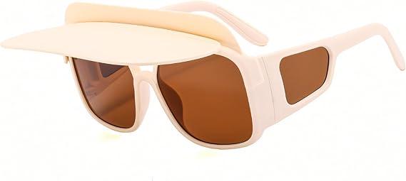 Visor Sunglasses for Women, Fashion Visor Sunglass UV400 Protection, Retro Sunglasses with Carrying Case (Beige/Brown)