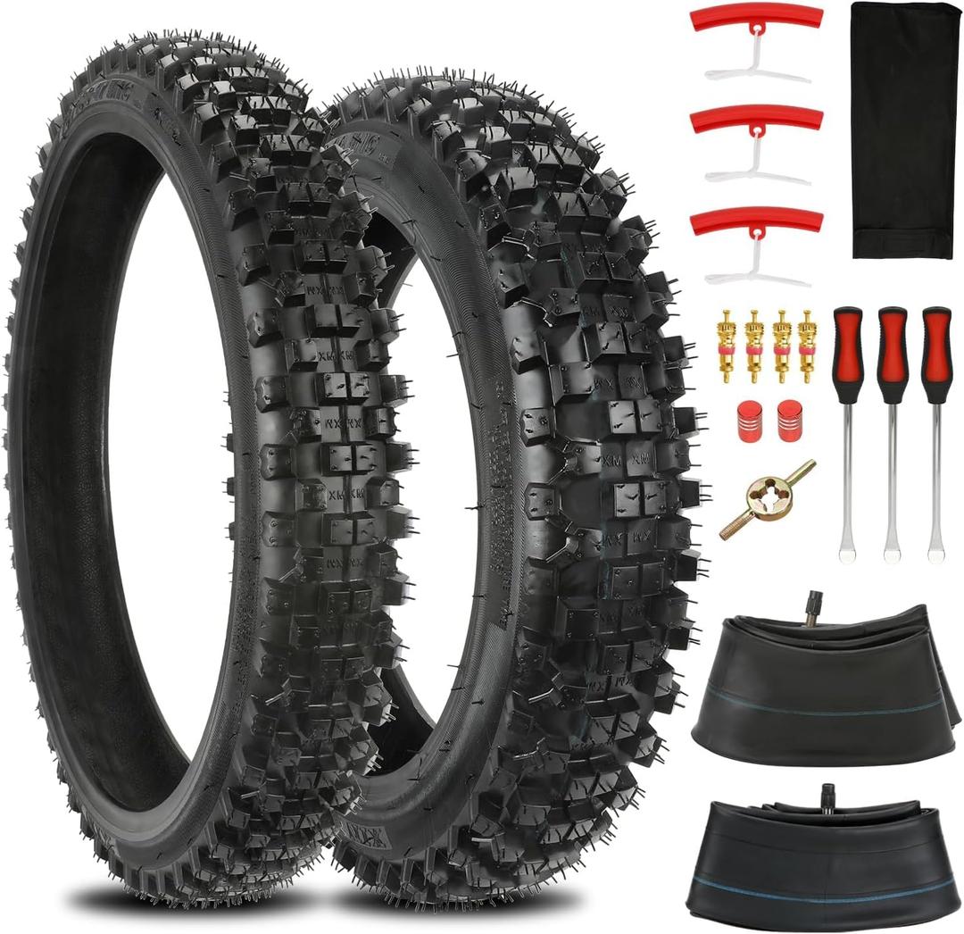 90/100-14 70/100-17 Dirt Bike Tire for Yozma in 10 Pro Ebike KX85 | Rear and Front 3.00-14 2.75-17 Inner Tube Set, Motorcycle Tire Spoons Kit, for TTR125 KLX125 KLX140 RM85 Pit Bike, Off Road