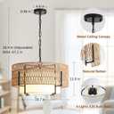 Boho Rattan Chandelier, 19.7" Rattan Pendant Light with Fabric Shade, 4-Light Farmhouse Ceiling Light Fixture Chandelier for Dining Room, Living Room, Bedroom, Kitchen Island, Foyer, Hallway, 19.7" V-shaped weaving