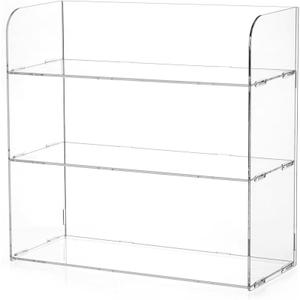 Jusalpha 3 Tier Clear Acrylic Organizer Shelf for Cosmetic Perfume Skincare Makeup Toy Spices Standing Tabletop Vanity Tray Shelf Multifunctional Sturdy Display Showcase (14''x 5''x 13'')