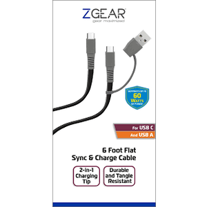 Zgear 6 FT Flat Sync& Charge Cable 2 Pack