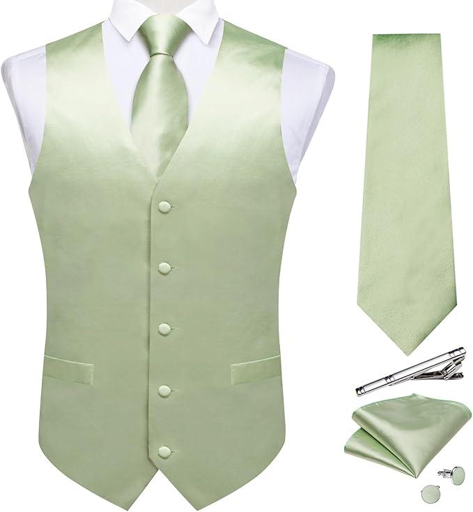 DiBanGu Men's Satin Suit Vest & Tie Set Solid Color Dress Waistcoat for Suit or Tuxedo Wedding Party M