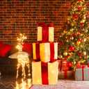 Set of 3 Christmas Lighted Gift Boxes, 60 LED Light Up Present Boxes with Silver Tinsel for Christmas Decorations Indoor Outdoor Yard Xmas Tree Holiday Party Lawn Porch Home Decor