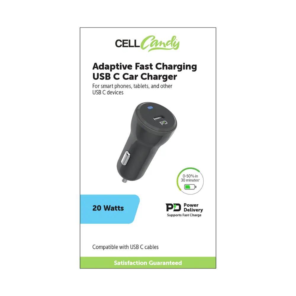 Cell Candy Adaptive Fast Charging USB C Car Charger 20W
