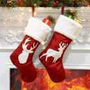 SupMLC Christmas Stockings, 2 Pcs 18 inches Christmas Stockings, Burlap with Large Plush Cuff Stockings, for Family Holiday Xmas Party Decorations (Red-deer)