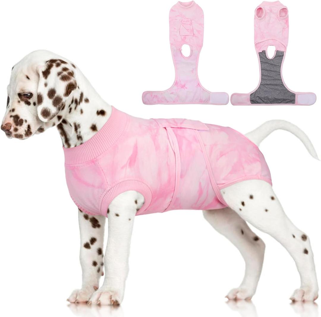 FUAMEY Recovery Suit for Dogs After Surgery,Soft Breathable Dog Bodysuit E-Collar & Cone Alternative Surgical Suit,Male Female Dog Neuter Spay Suits Anti Licking Wounds Onesie Pink Tie Dye (XS(Back:8.3-11.4in,WT:4-7lbs))