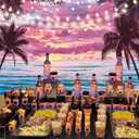 Summer Beach Sunset Backdrop Hawaiian Tropical Palm Trees Seaside Pink Sky Photography Background Sunset Ocean Wedding Baby Shower Birthday Luau Party Decorations Photo Booth Props (8x6FT)