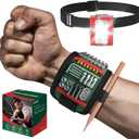 Magnetic Wristband, Tool Belt Wrist Band with LED Light, 15 Powerful Magnet, Adjustable Wrist Screws Holder, Stocking Stuffers for Men, Birthday Gifts for Dad, Him, Mechanics, Woodworker, Handyman (13x3.5 in)