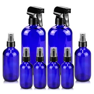 Worldgsb Glass Spray Bottles, 16oz*2+4oz*2+2oz*4 Refillable Containers, Empty Boston Round Bottles with Adjustable Nozzle for Cleaning, Gardening, Aromatherapy, Pets, Plant, Hair - Blue