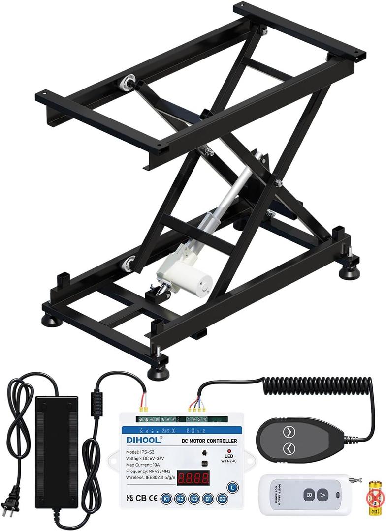 DIHOOL Electric Scissor Lift Table, 350Lbs Capacity, 7.68"-26.77" Height Adjustable Lifting Platform, Super Quiet with Remote & WiFi Control, Obstruction Detection, AC/DC Power for Home/Industrial Use